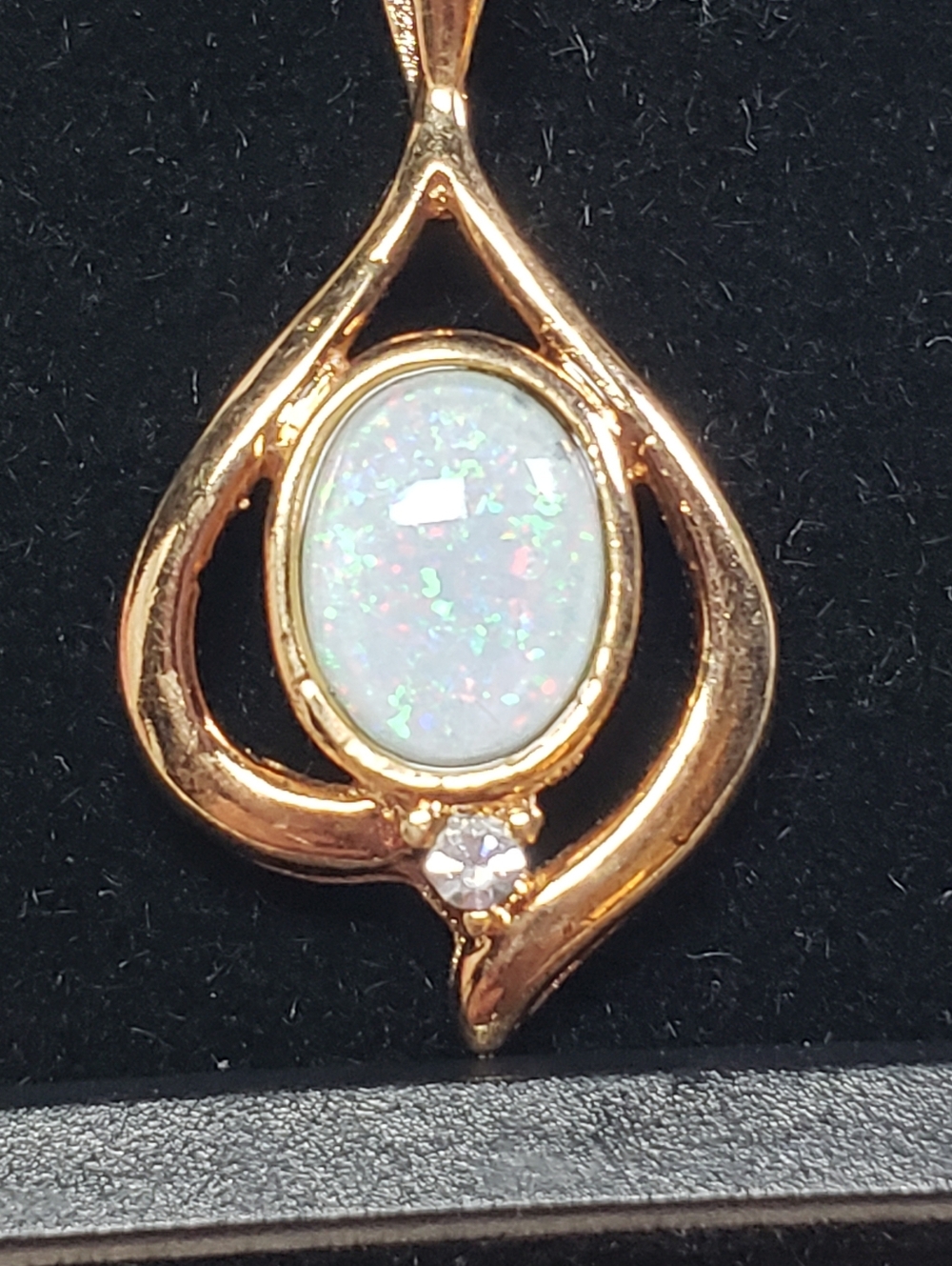 Gold Teardrop Necklace with White Opal and Clear Accent - Women Jewelry - Picture 4 of 5